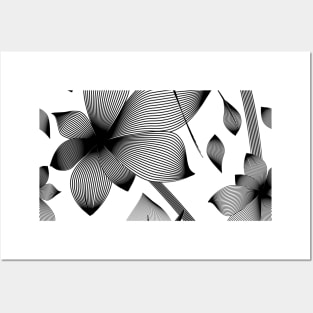 Linear flowers in black and white pattern Posters and Art